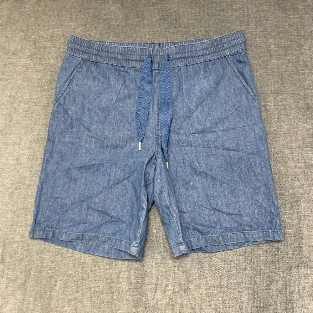 Houston White Denim Shorts Mens M Blue Cotton Drawstring Flat Front Straight Leg